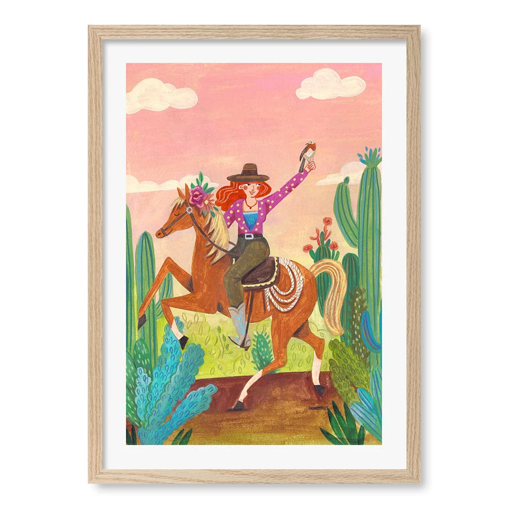 Cowgirl On Horse Art Print by Caroline Bonne Muller