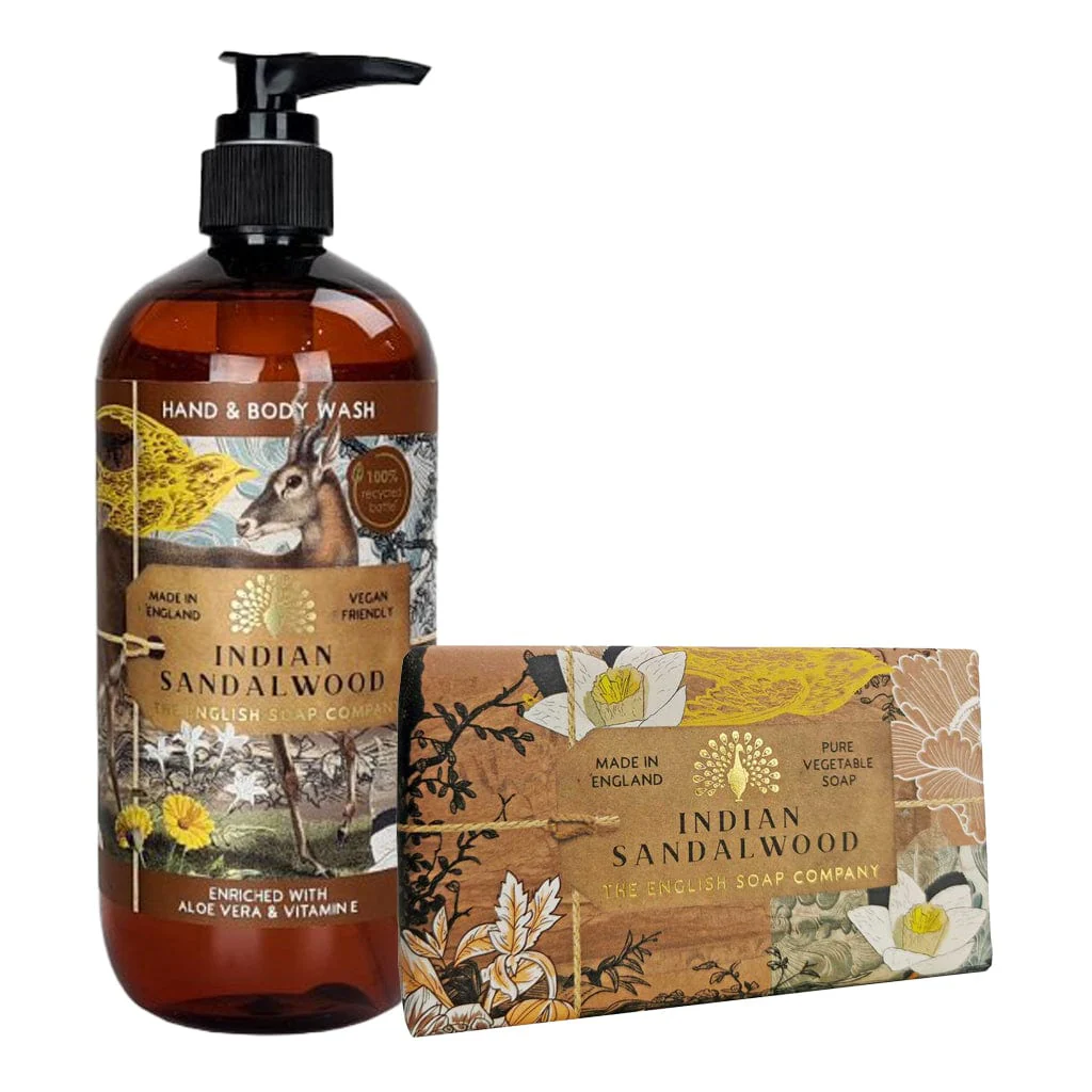 Indian Sandalwood Body Wash & Soap Bar Bundle - The English Soap Company