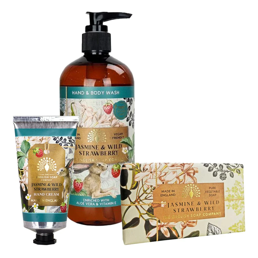 Jasmine & Strawberry Hand Cream, Soap & Wash Bundle - The English Soap Company