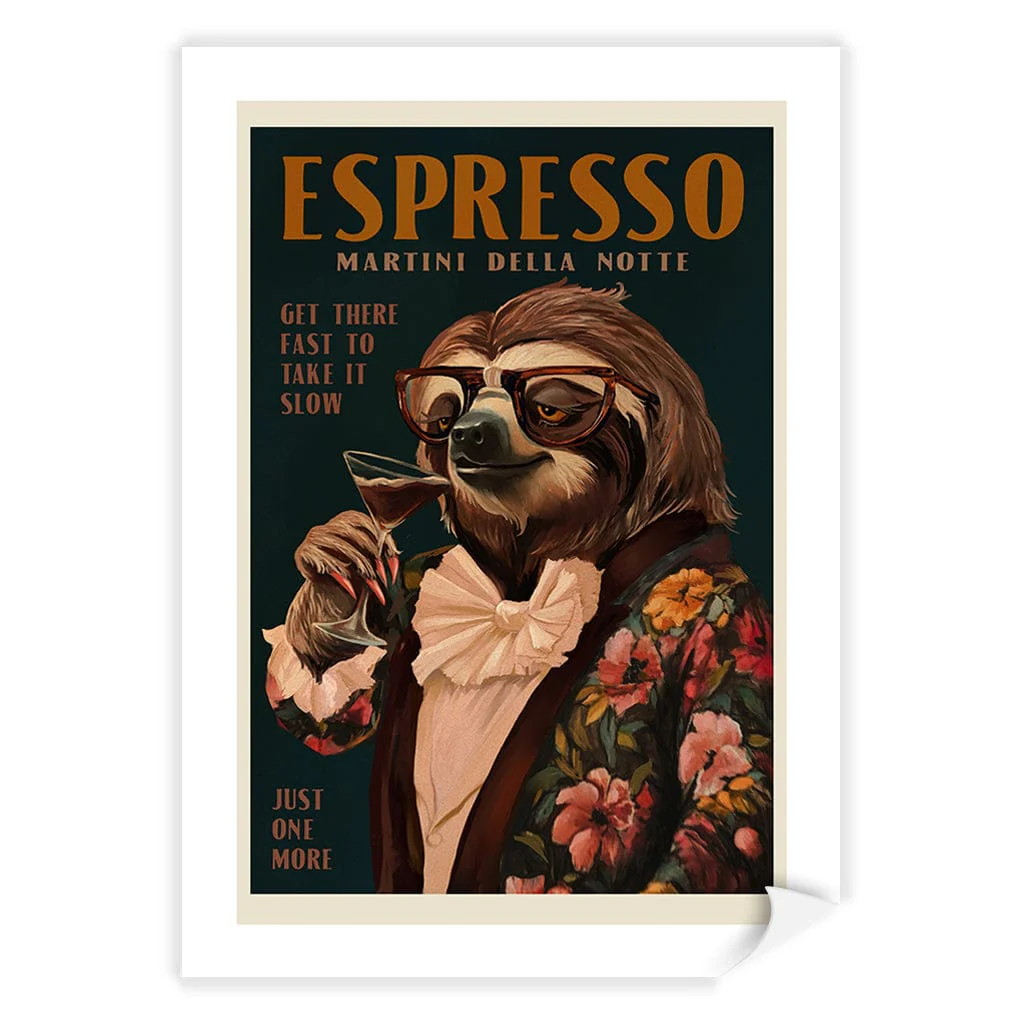Espresso Martini Sloth Wall Art Print - Image 13