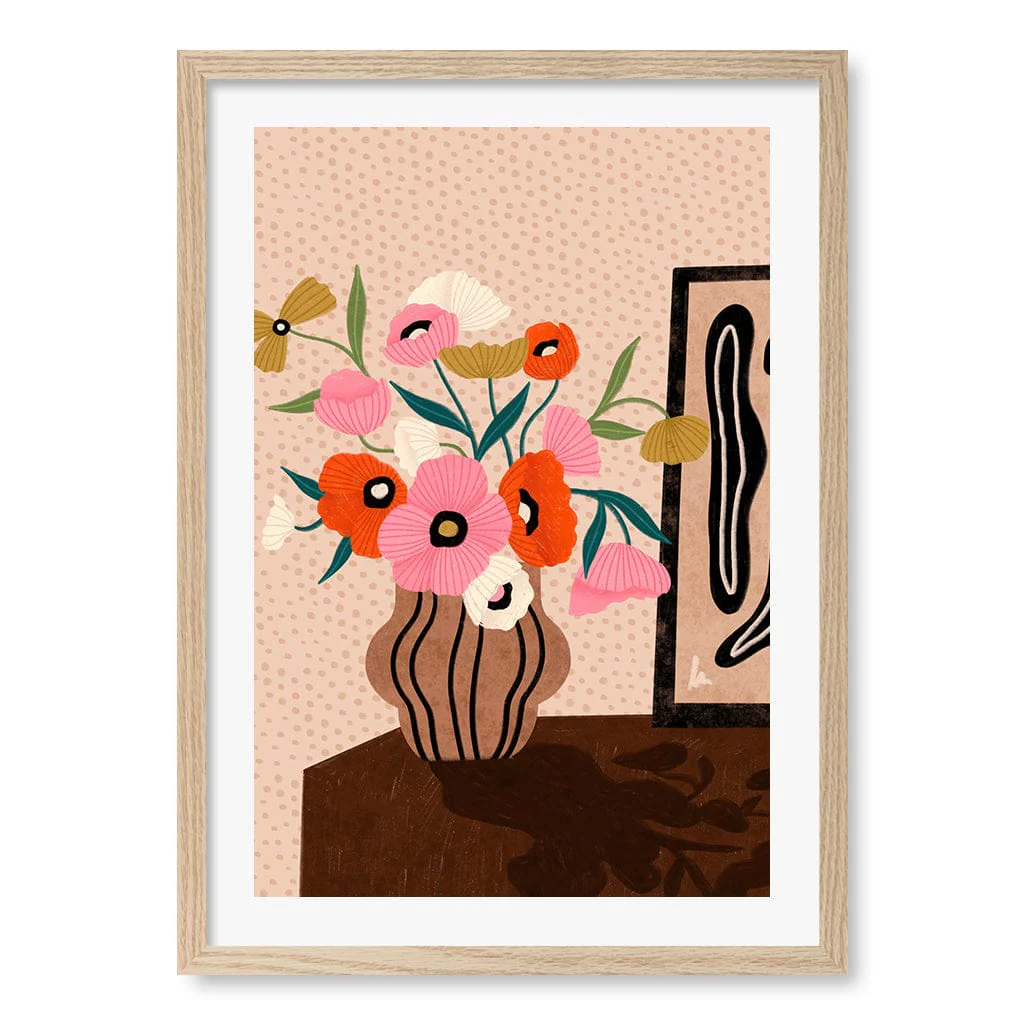 Flowers On Sideboard Wall Art Print by Bea Muller