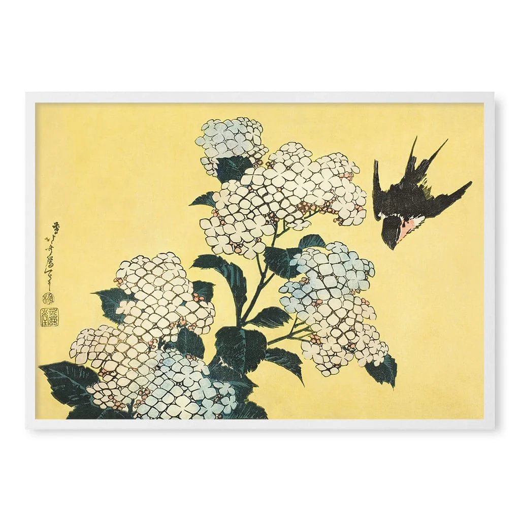 The Hydrangeas and Swallow - Hokusai Art Print - Image 17