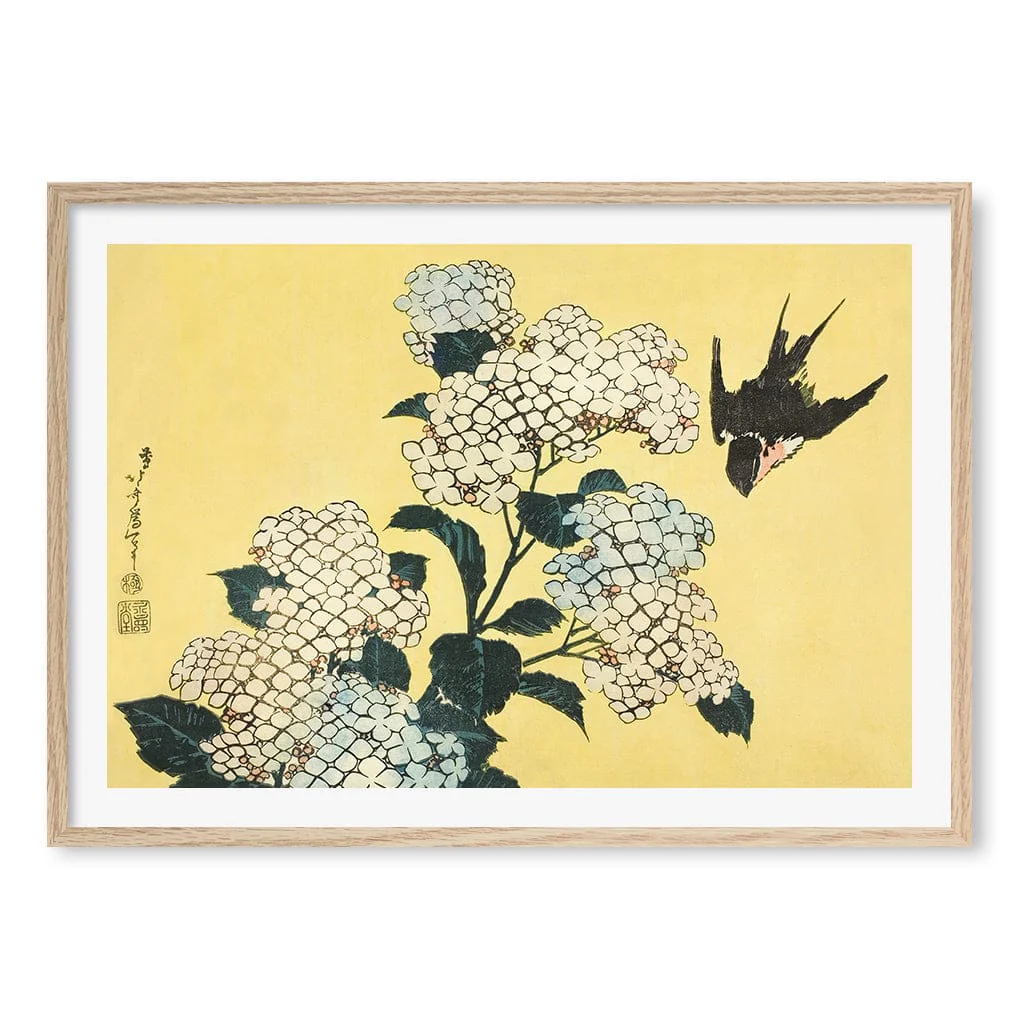 The Hydrangeas and Swallow - Hokusai Art Print - Image 22