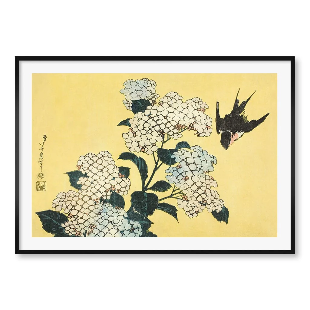The Hydrangeas and Swallow - Hokusai Art Print - Image 30