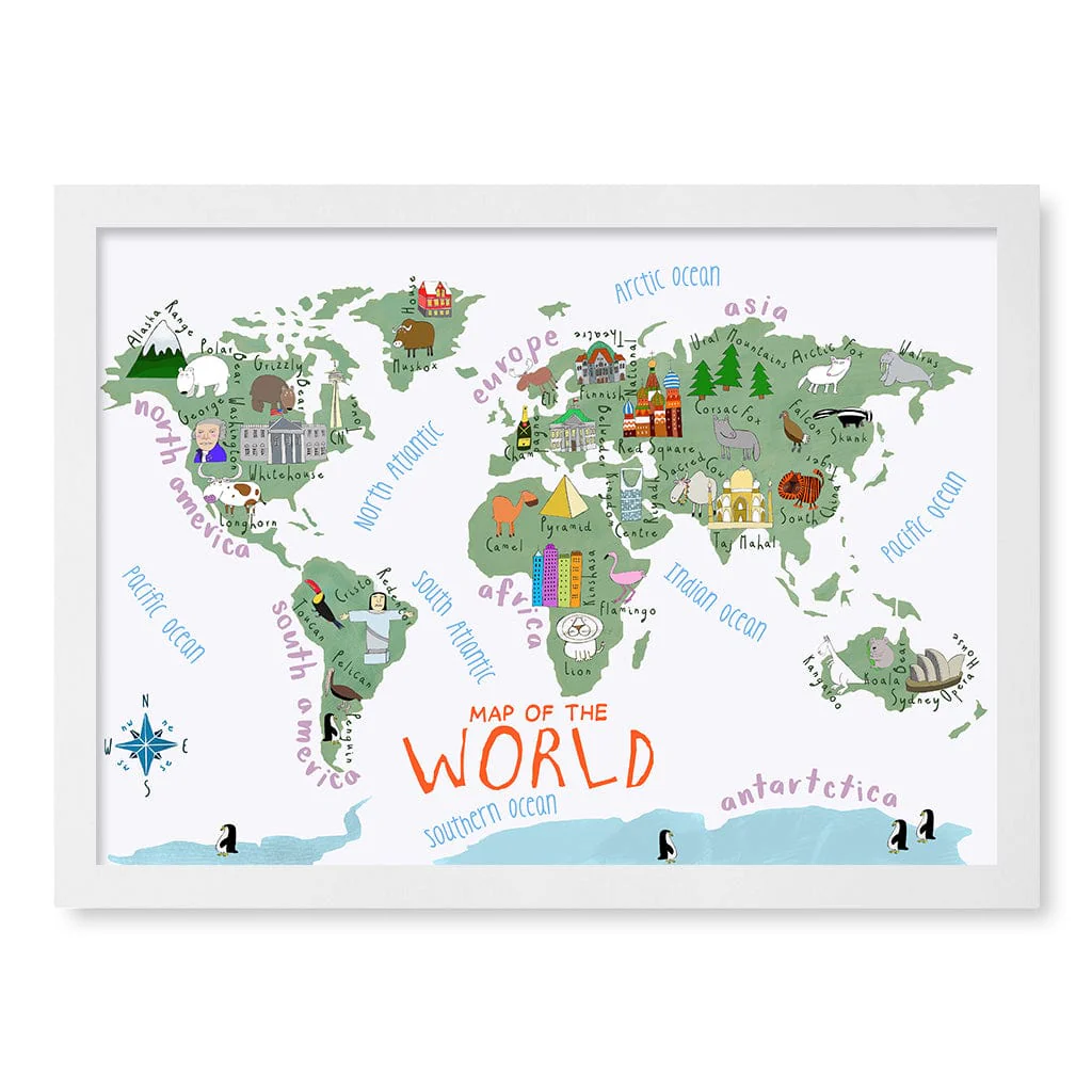 Illustrated Map of The World Educational Kids Wall Art Print - Image 17