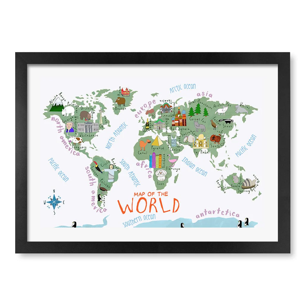 Illustrated Map of The World Educational Kids Wall Art Print - Image 19