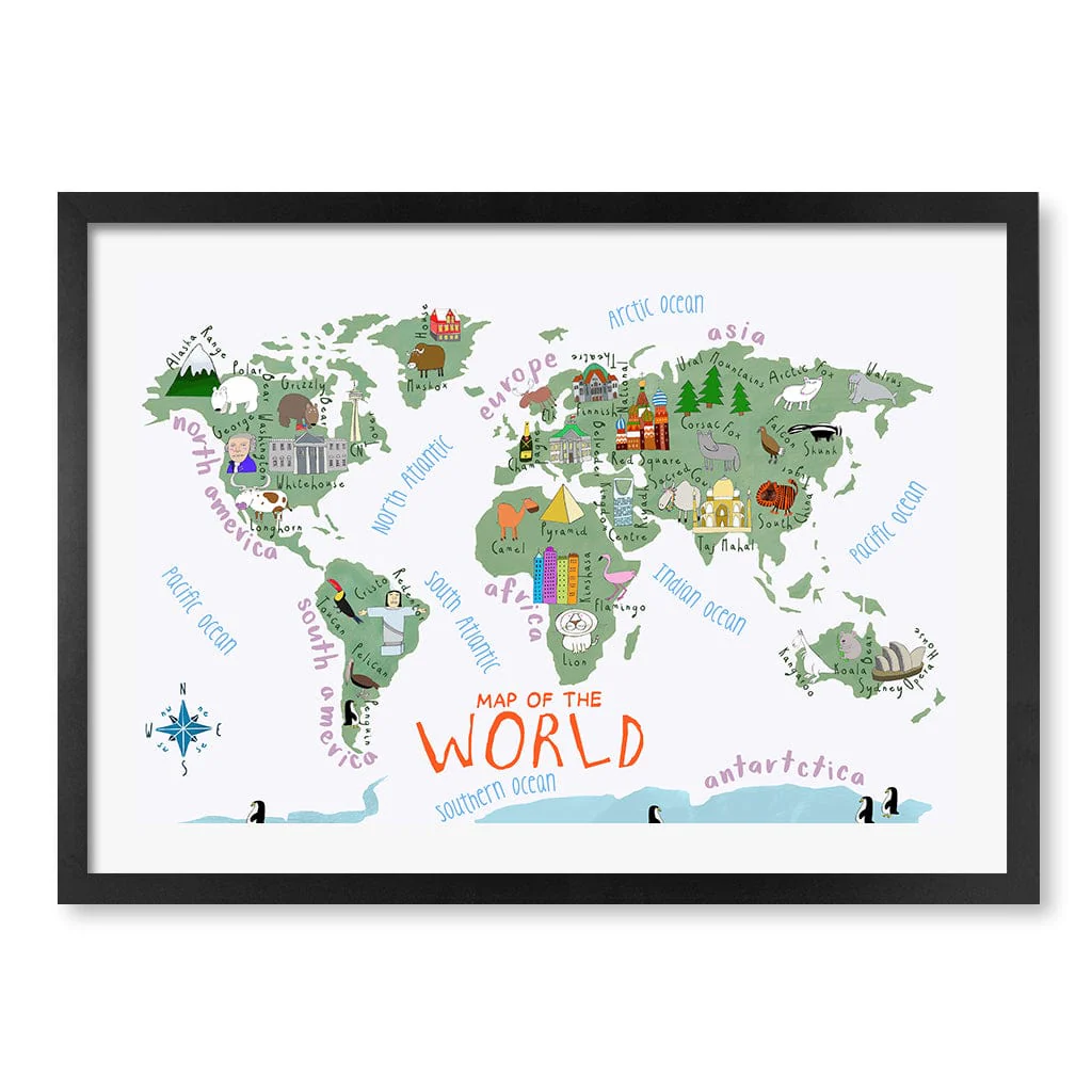 Illustrated Map of The World Educational Kids Wall Art Print - Image 25