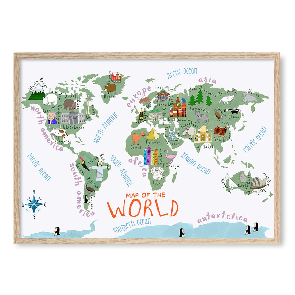 Illustrated Map of The World Educational Kids Wall Art Print - Image 30