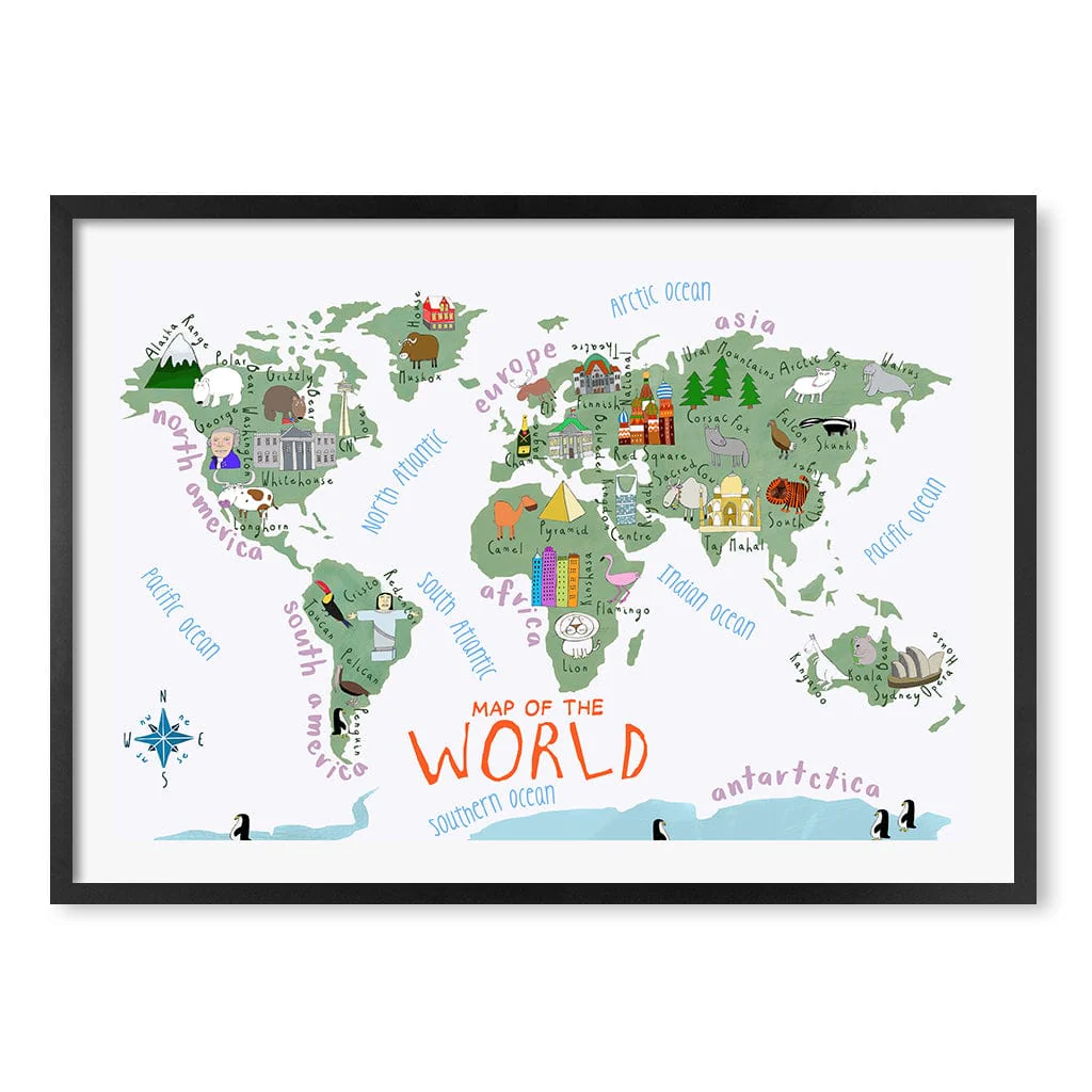 Illustrated Map of The World Educational Kids Wall Art Print - Image 31