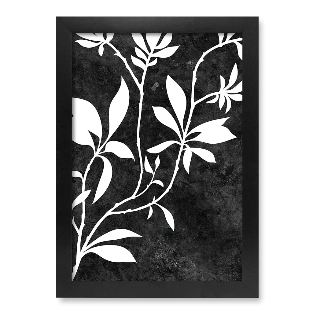 Silhouette Branch Leaves Night Wall Art Print - Image 30