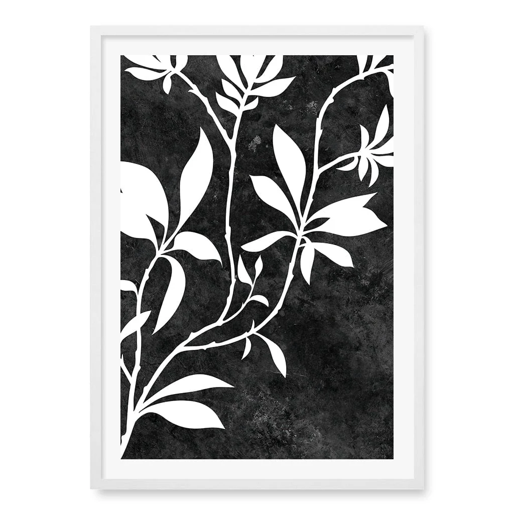 Silhouette Branch Leaves Night Wall Art Print - Image 8
