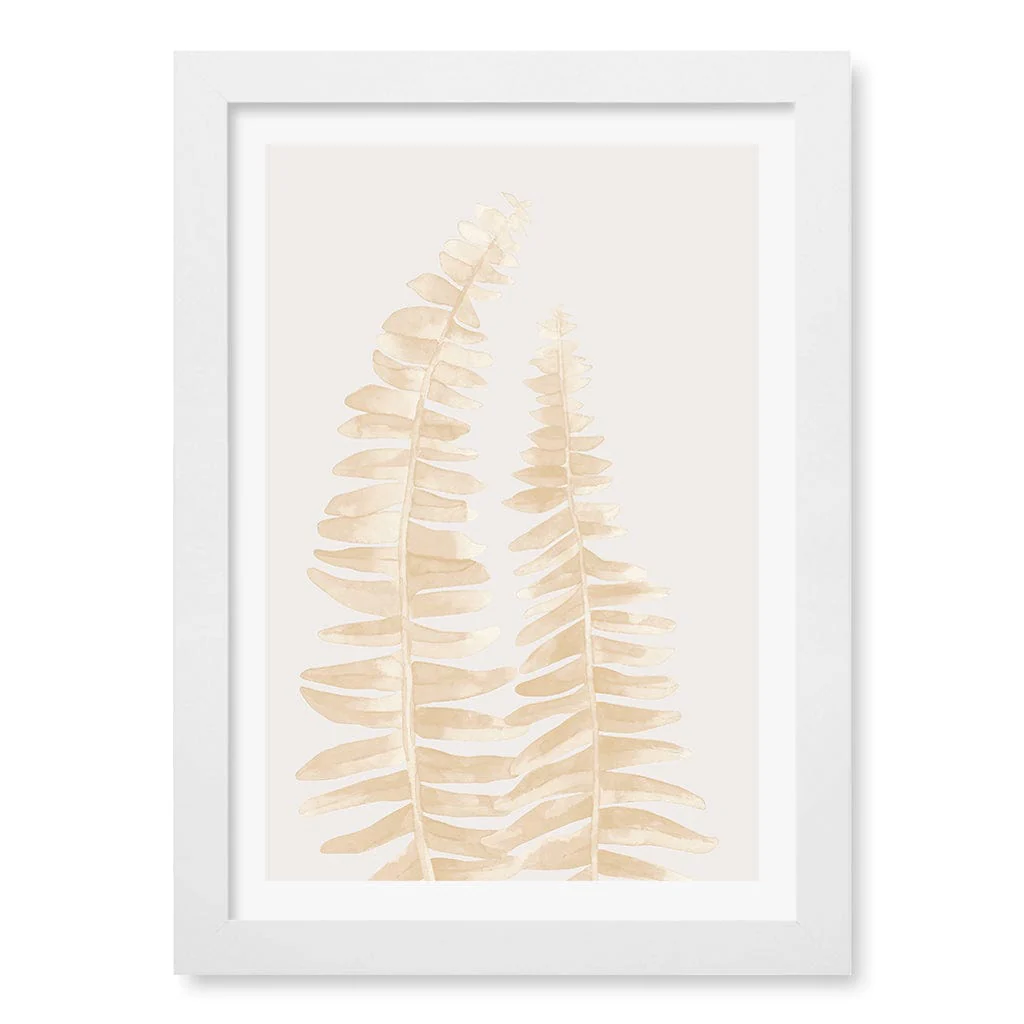 Watercolour Fern Leaves Beige Wall Art Print - Image 11