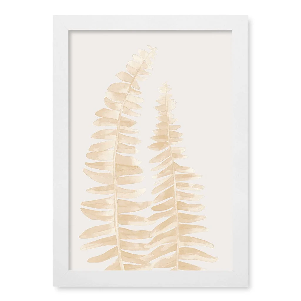 Watercolour Fern Leaves Beige Wall Art Print - Image 12