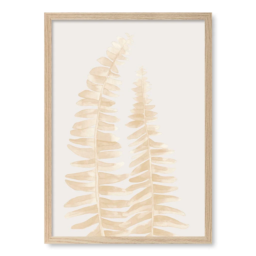 Watercolour Fern Leaves Beige Wall Art Print - Image 26