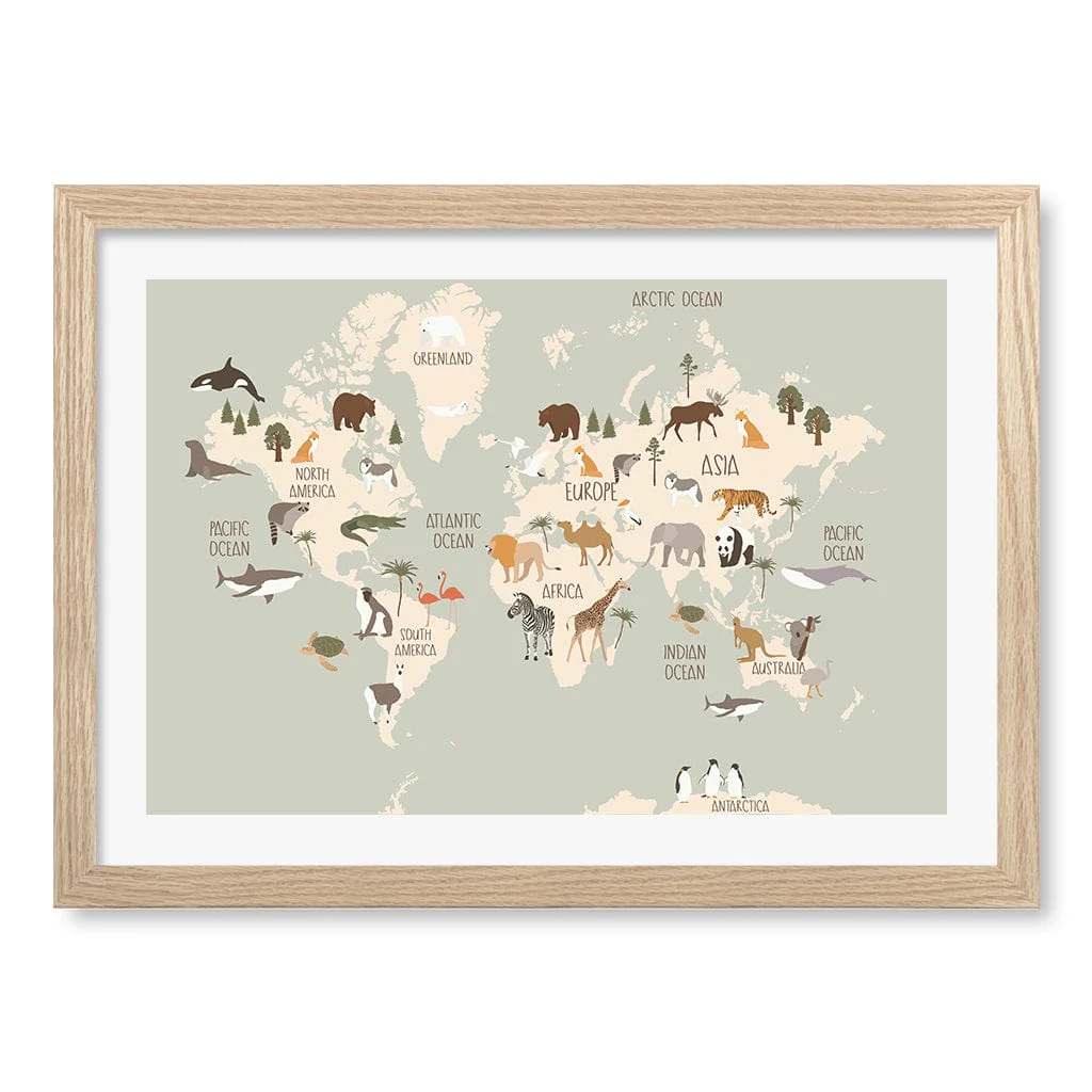 Wildlife World Map Educational Kids Wall Art Print - Image 18